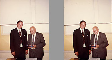 Michael Austin, RPS President, with Yuri Denisyuk, receiving the Hood Medal.